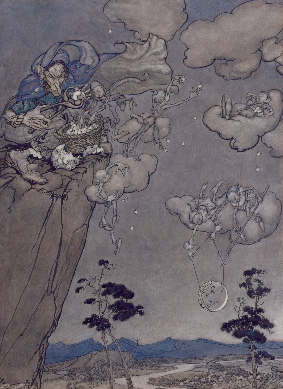 Kuvitus Rip Van Winklesta, Washington Irving (1783-1859) 1904 (kynä ja muste wc:llä paperilla) tekijältä Arthur Rackham