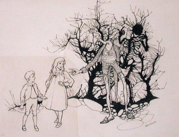 "Se oli eräänlainen luuranko", kuvitus teoksesta "The Zankiwank and the Bletherwitch", kirjoittanut S.J. Adair Fitzgerald, julkaistu 1896 (kynä ja muste) tekijältä Arthur Rackham