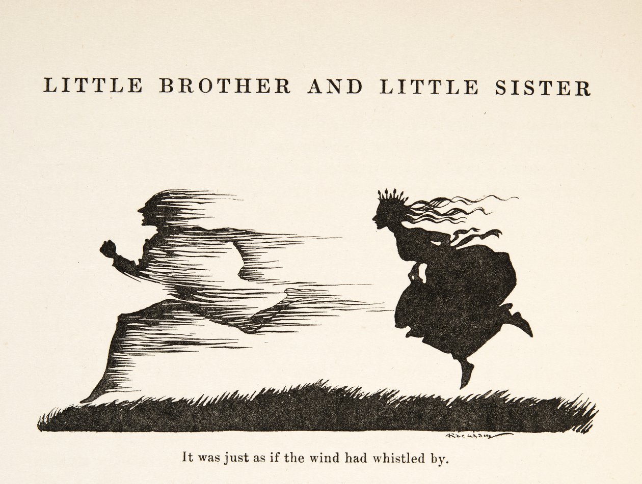 Tuntui aivan kuin tuuli olisi vihellyt ohi, teoksesta Pikkuveli & Pikkusisar ja Grimmin veljesten muita tarinoita, pub.1917 (litho) tekijältä Arthur Rackham