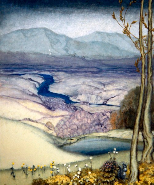 Maisema, n. 1920 (wc paperilla) tekijältä Arthur Rackham