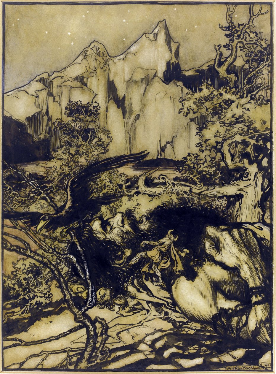 Le voyage de Thor (Tor) au pays des Geants - Thorin matka jättiläisten maahan par Rackham, Arthur (1867-1939) tekijältä Arthur Rackham