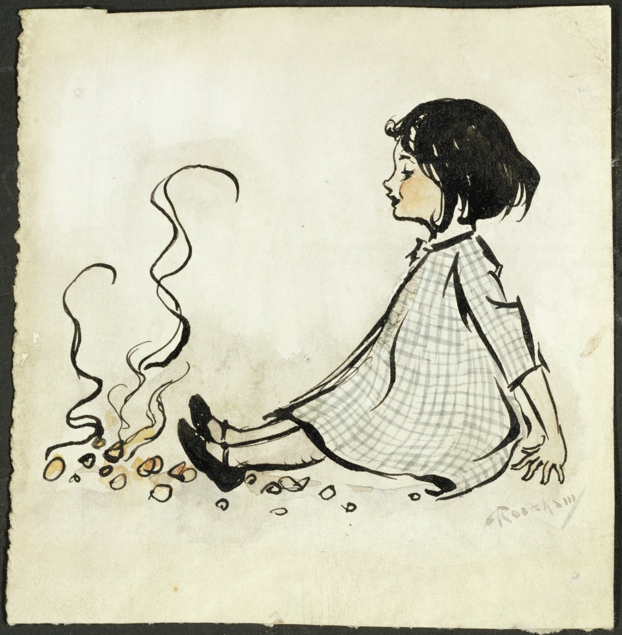 Little Polly Flinders (kynä ja muste ja wc paperilla) tekijältä Arthur Rackham