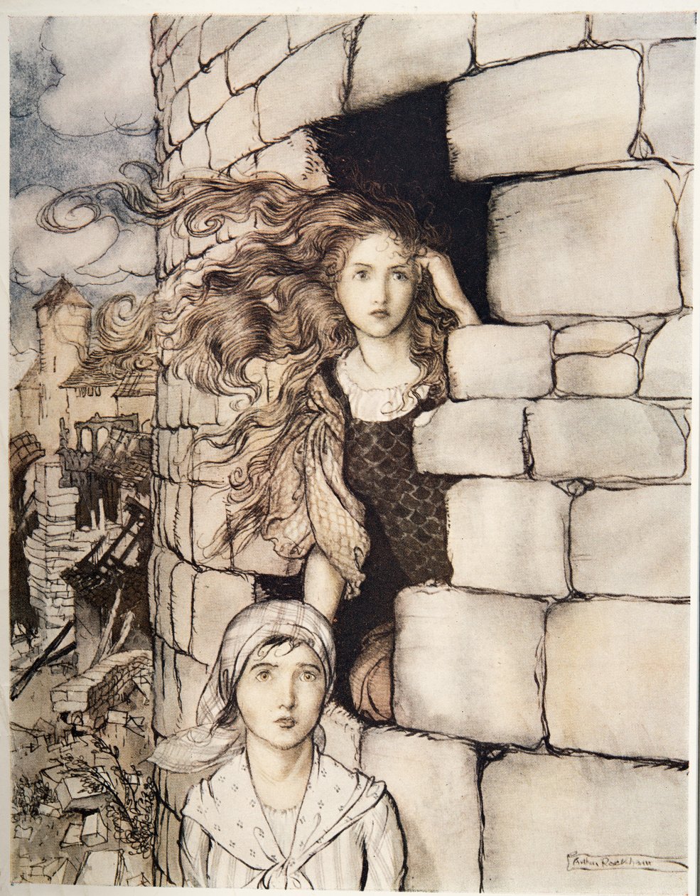 Maid Maleen, teoksesta Little Brother & Little Sister ja muita Grimmin veljien tarinoita, pub.1917 tekijältä Arthur Rackham