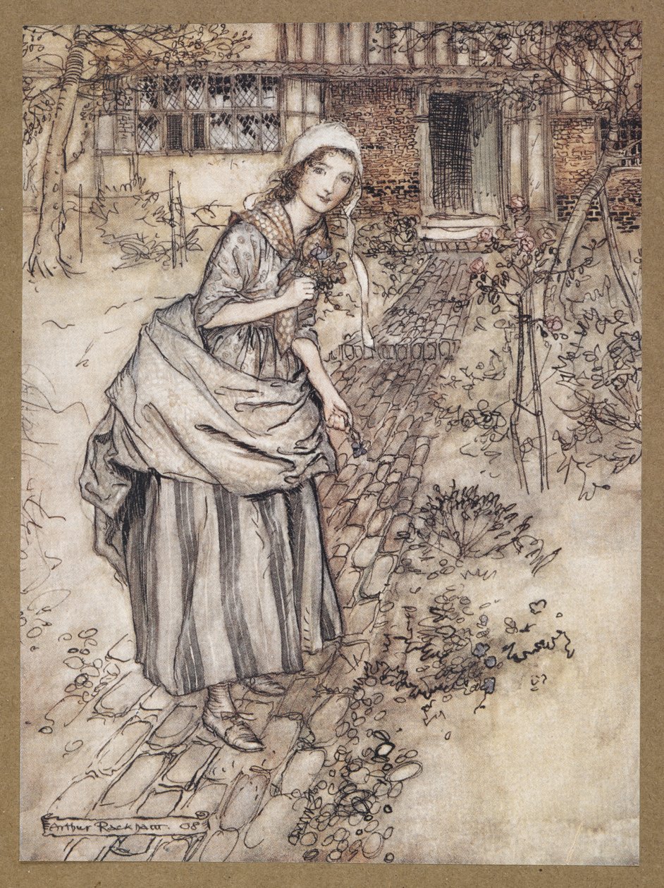 Neidot kutsuvat sitä rakkaudeksi joutilaisuuteen. Kohtaus Kesäyön unelmasta. tekijältä Arthur Rackham