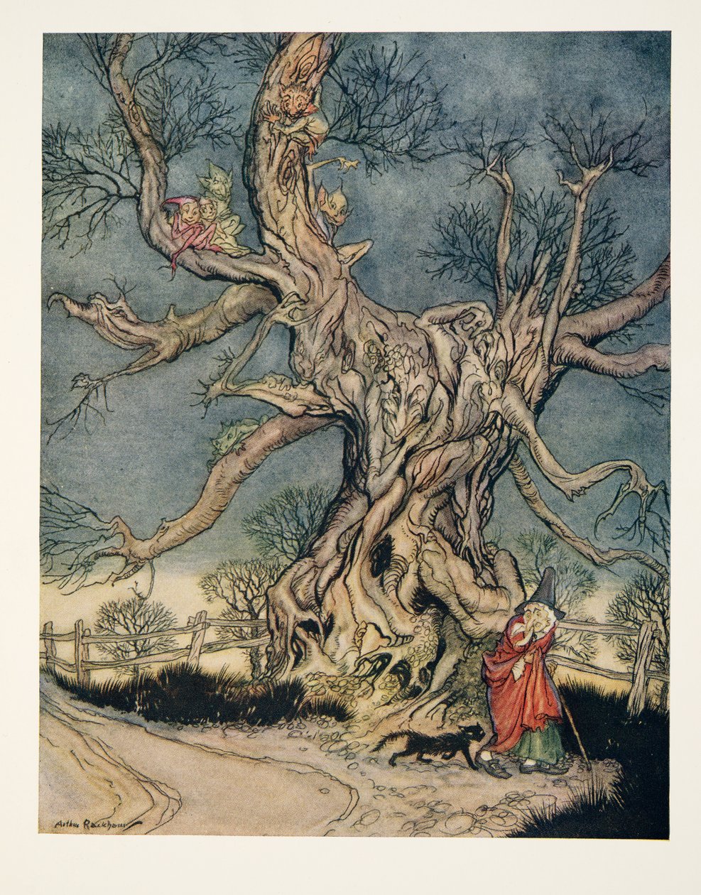 Majuri Andres Tree, teoksesta The Legend of Sleepy Hollow, kirjoittanut Washngton Irving (1783 - 1859), kustantanut. 1928 tekijältä Arthur Rackham