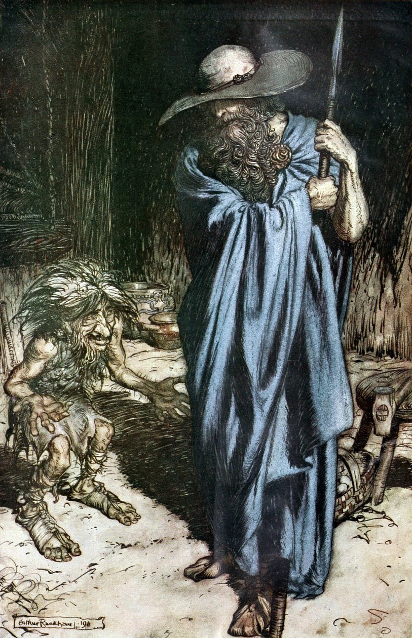 Miimi ja vaeltaja. Kuvitus Richard Wagnerin teoksiin Siegfried ja The Twilight of the Gods, tekijältä Arthur Rackham