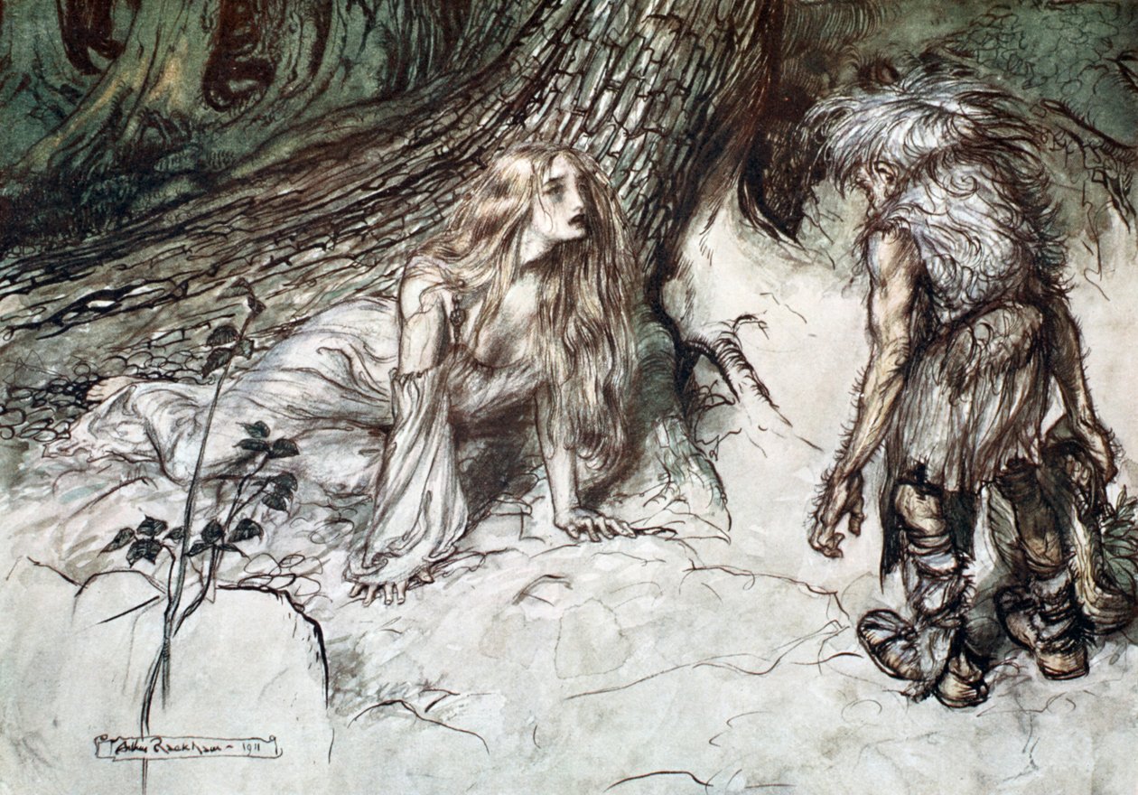 "Mime löytää Siegfriedin äidin metsästä", 1924. tekijältä Arthur Rackham