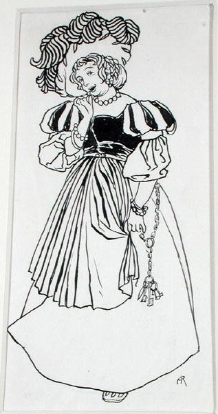 Neiti Una Von-Something, kuvitus teoksesta "The Ingoldsby Legends, or Mirth and Marvels", Thomas Ingoldsby, julkaistu 1898 (kynä ja muste paperille) tekijältä Arthur Rackham