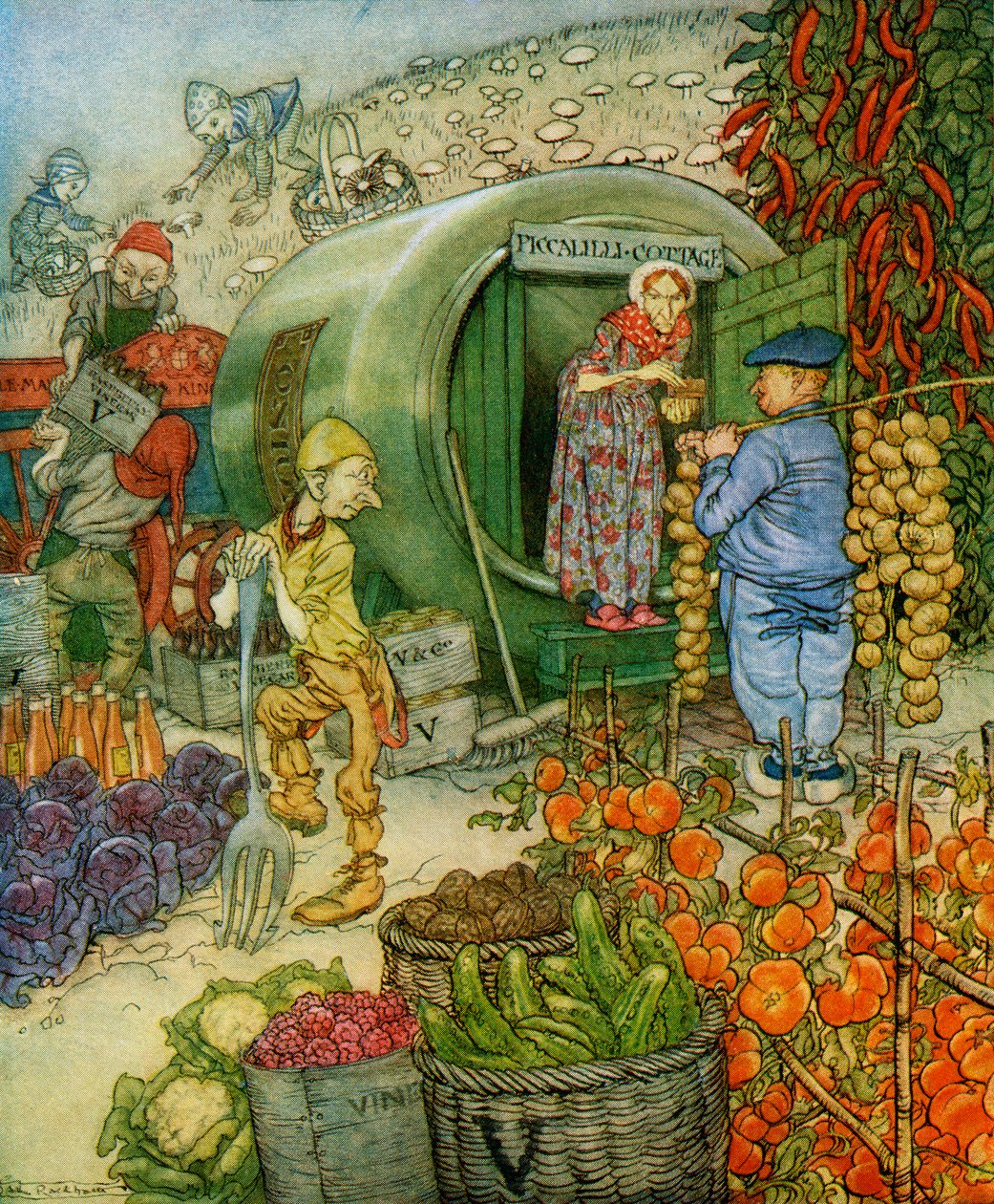 Mr and Mrs Vinegar At Home, F.A. Steelin English Fairy Tales Retold -teoksesta, julkaistu 1927 tekijältä Arthur Rackham