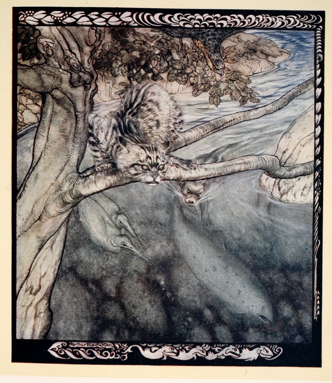 "Elämäni muuttui lakkaamattomaksi ryyppäämiseksi, haavaksi ja pakoksi, valppauden taakkaksi ja tuskaksi", kuvitus James Stephensin teoksesta "Irish Fairy Tales", 1920 tekijältä Arthur Rackham