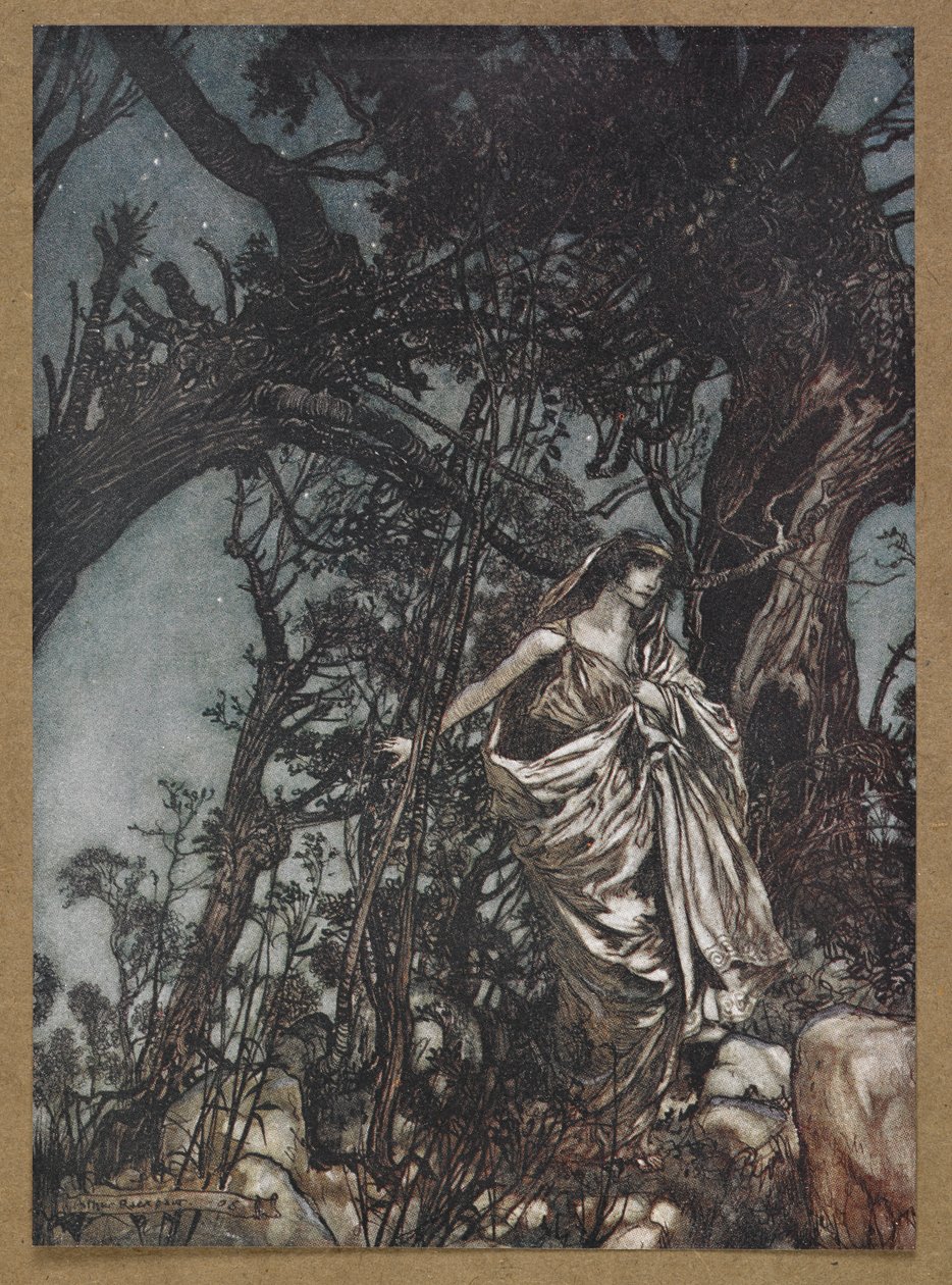 Ei koskaan niin väsynyt, ei koskaan niin surussa. Kohtaus Kesäyön unelmasta. tekijältä Arthur Rackham