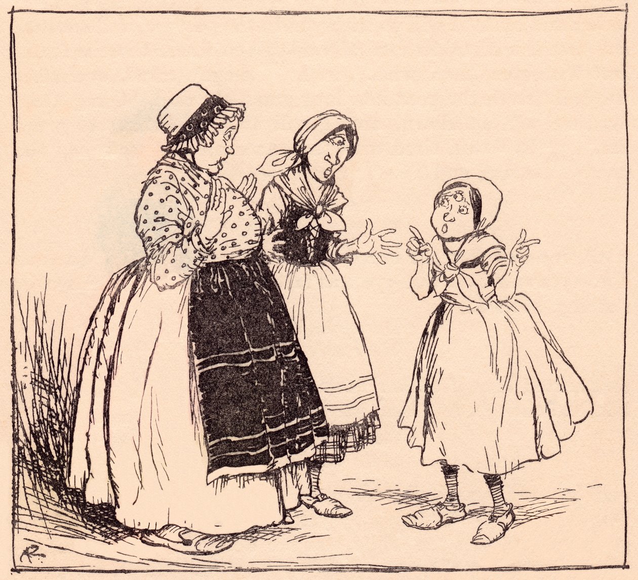 Nyt tiedän, miksi tuo jumissa ei syö. Arthur Rackhamin kuvitus Grimmin saduista One-Eye, Two-eyes ja Three-eyes. tekijältä Arthur Rackham