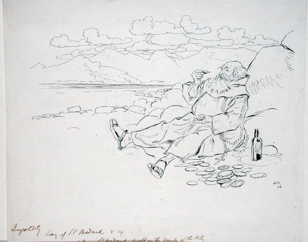 "Nyt St. Medard asui Niilin rannoilla", kuvitus Thomas Ingoldsbyn teoksesta "The Ingoldsby Legends, or Mirth and Marvels", julkaistu 1898 (kynä ja muste paperilla) tekijältä Arthur Rackham