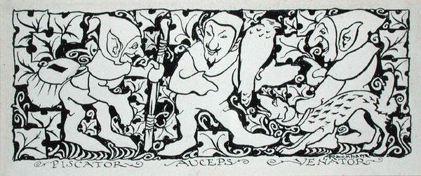 Piscator Auceps Venator, kuvitus teoksesta "The Compleat Angler", kirjoittanut Izaak Walton, julkaistu 1931 (kynä ja muste paperille) tekijältä Arthur Rackham