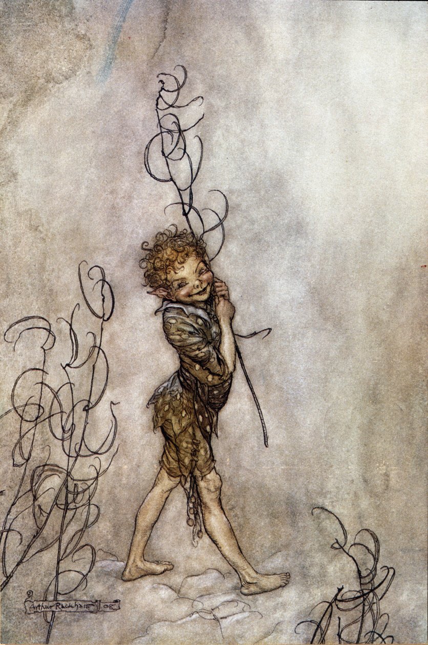 Näytelmän kiekkohahmo. William SHAKESPEARE:n kuvitus kesäyön unelmaan tekijältä Arthur Rackham