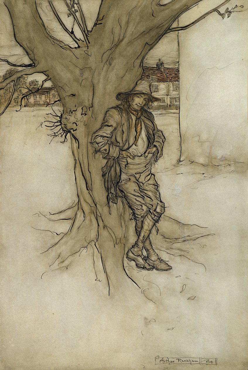 Rips-poika, hänen tarkka vastinensa, kun hän nousi vuorelle, 1904 (wc kynällä ja musteella paperilla) tekijältä Arthur Rackham
