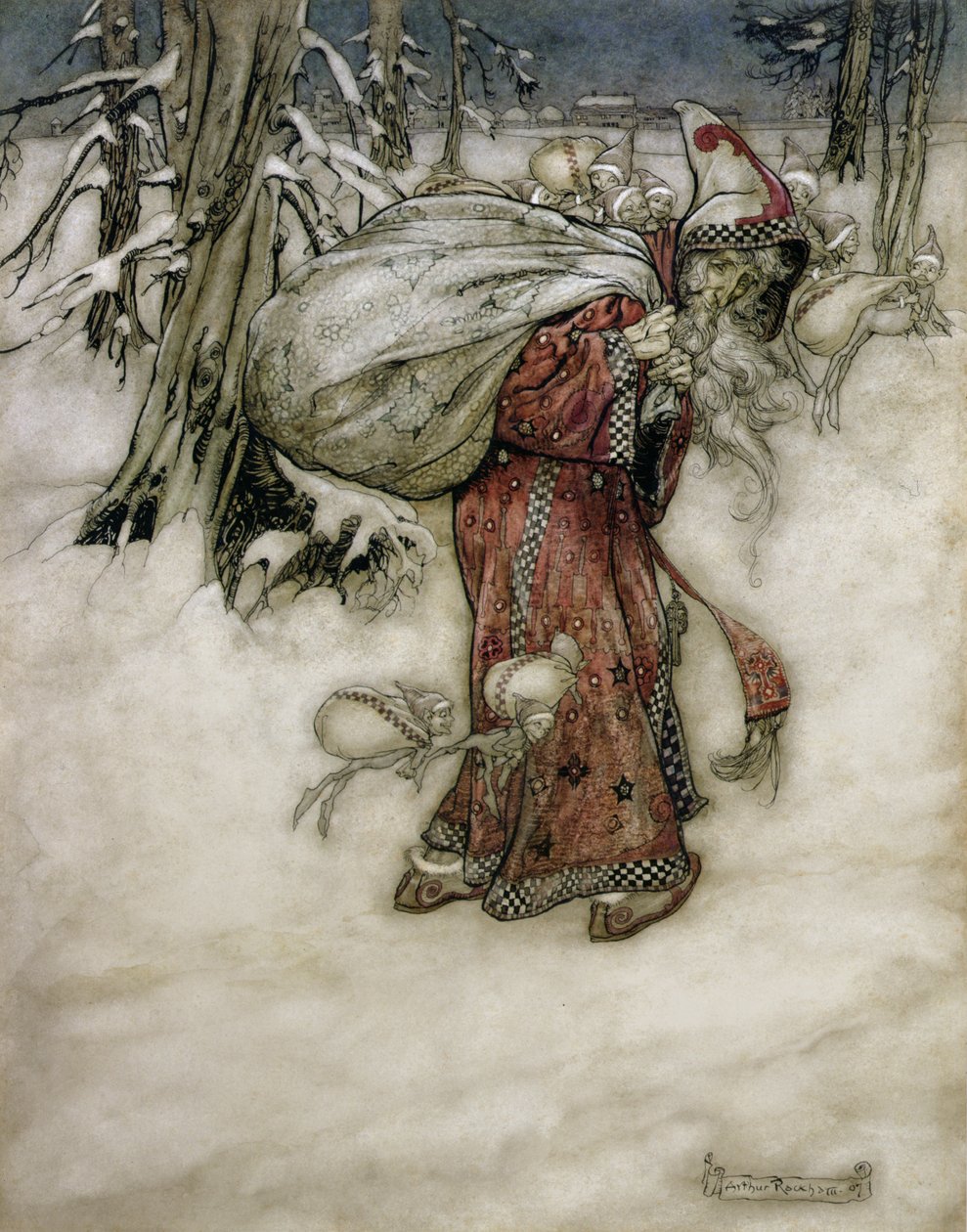 Joulupukki, kuvitus Arthur Rackhams Book of Picturesista, 1907, julkaistu 1913 (kynä, muste ja wc paperilla) tekijältä Arthur Rackham