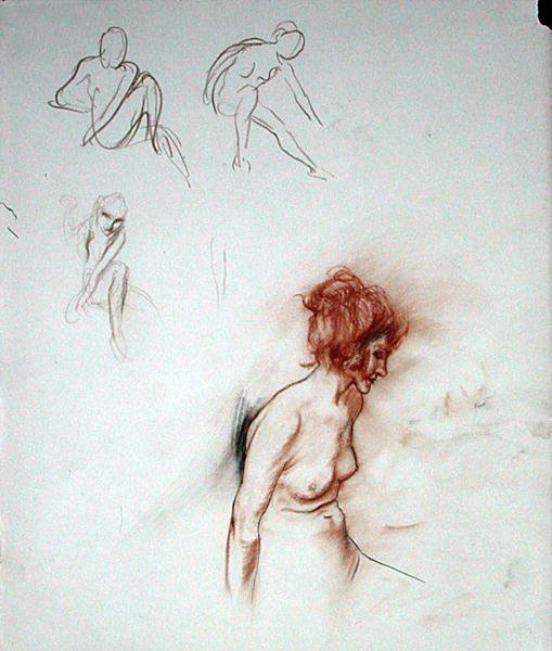 Istuva alaston (kynä, muste, sanguine ja musta liitu paperille) tekijältä Arthur Rackham