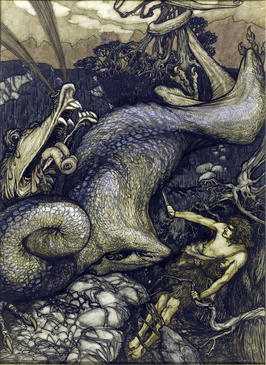 Siegfried the Dragon Slayer - Sigurd the Dragon Slayer kirjoittanut Rackham, Arthur (1867-1939) tekijältä Arthur Rackham