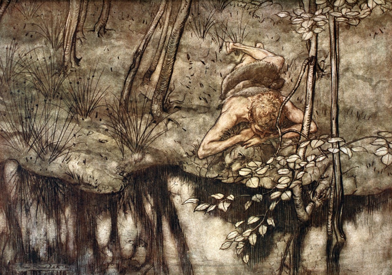 "Siegfried näkee itsensä virrassa", 1924. tekijältä Arthur Rackham