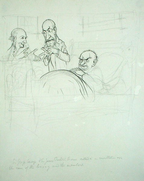 Sir George Savage ja Sir James Crichton Browne (1840-1937) soittivat neuvotellen BXXXY:n ja jäsenten tapauksesta (kynä ja muste ja kynä paperille) tekijältä Arthur Rackham