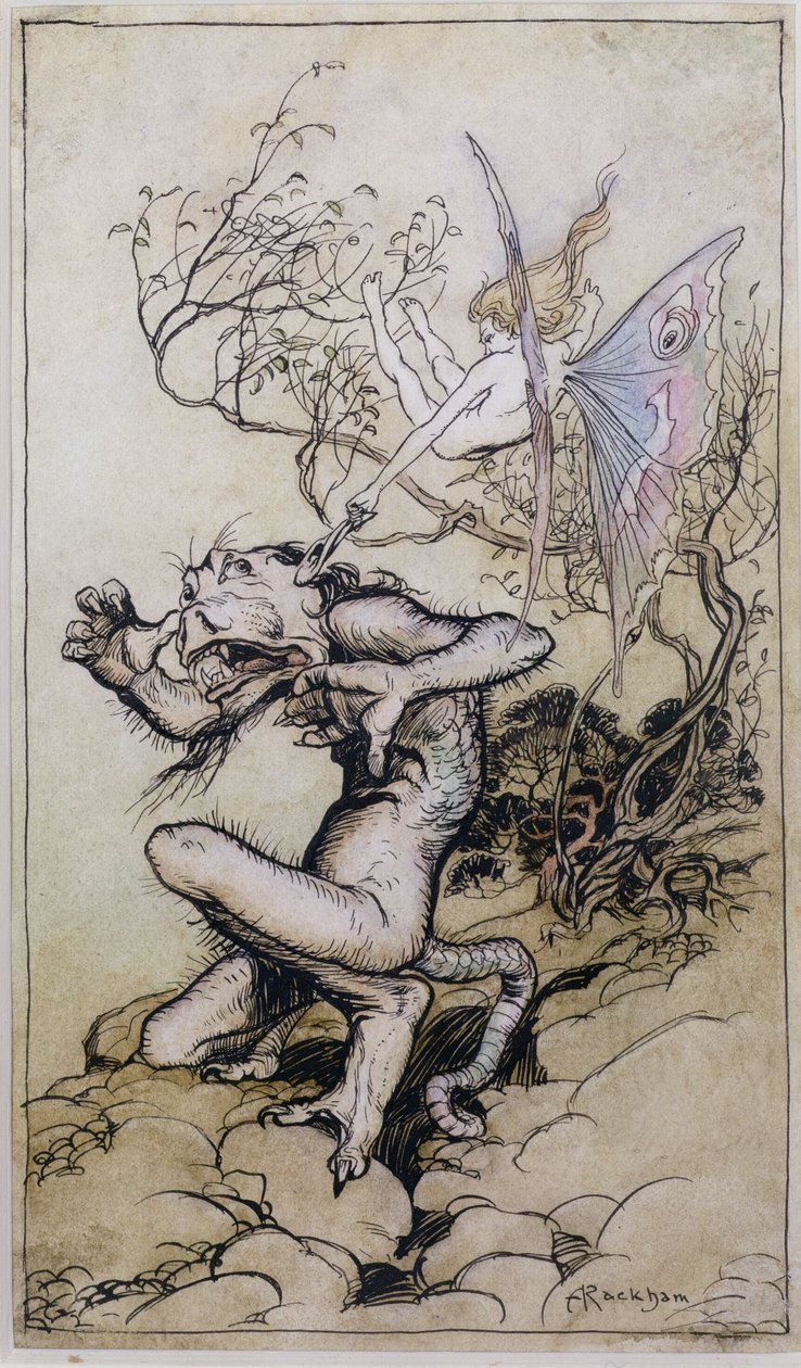 Huonekalut ja erilaiset esineet 1100- ja 1300-luvuilta tekijältä Arthur Rackham