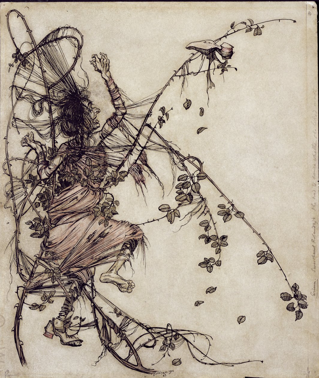 Sweetheart Roland, kuvitus Grimm-veljestä, rouva Edgar Lewisin kääntämä, julkaistu 1900 (kynä ja muste & wc paperilla) tekijältä Arthur Rackham