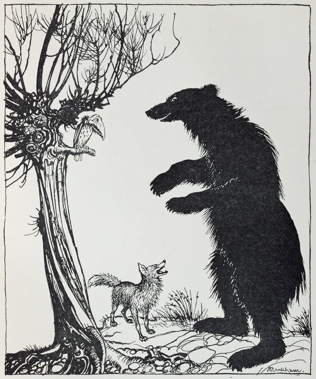 Karhu ja kettu, kuvitus "Aesop