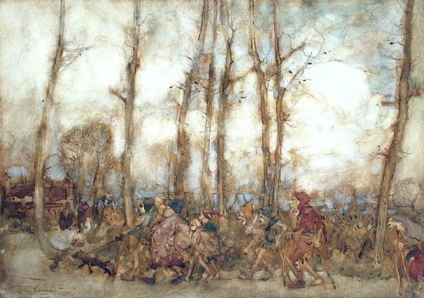 Kerjäläiset tulevat kaupunkiin tekijältä Arthur Rackham