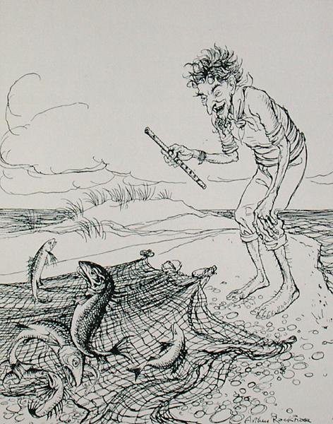 The Fisherman Piping, kuvitus teoksesta Aesop