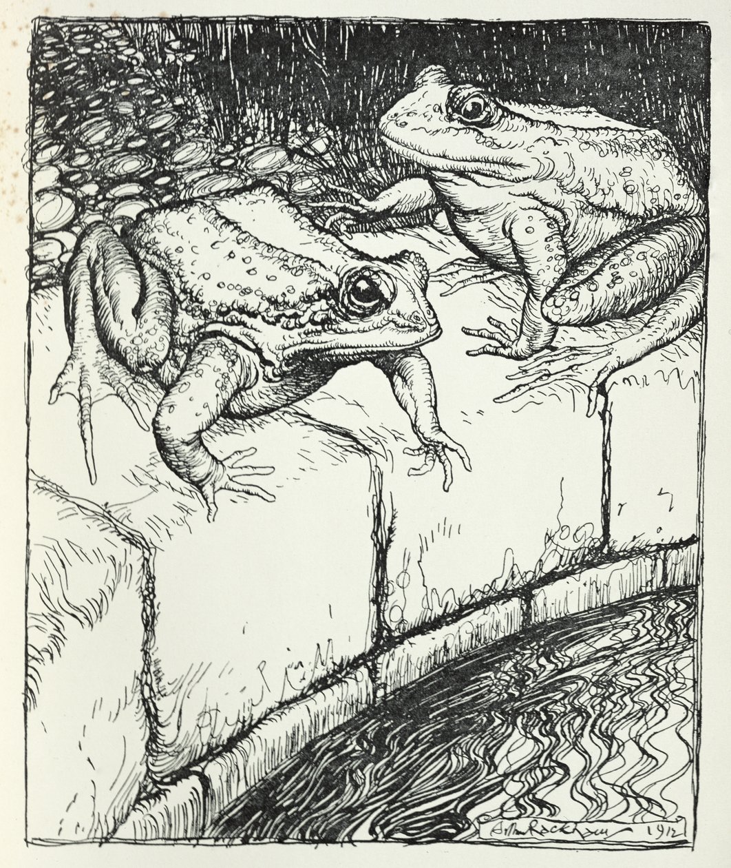 Sammakot ja kaivo, kuvitus "Aesop