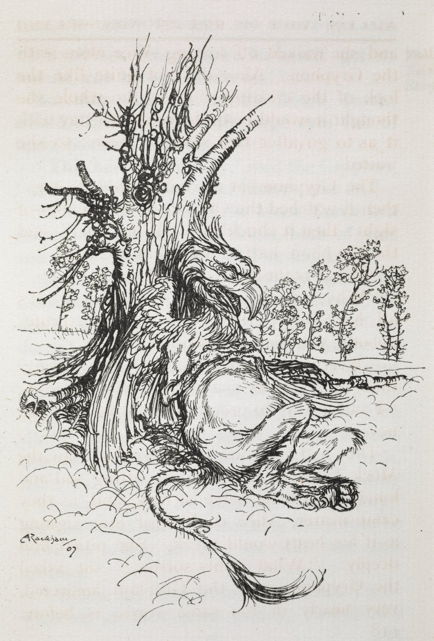 Gryphon istuu puuta vasten tekijältä Arthur Rackham