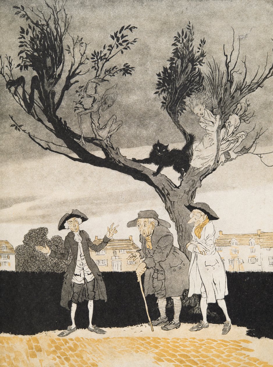 The Men of Sleepy Hollow (sisäkansi) teoksesta The Legend of Sleepy Hollow, kirjoittanut Washngton Irving (1783 - 1859), julkaissut. 1928 tekijältä Arthur Rackham
