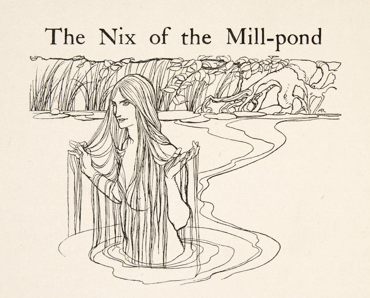 The Nix of the Mill-Pond, teoksesta Little Brother & Little Sister ja muita Grimmin veljien tarinoita, pub.1917 (litho) tekijältä Arthur Rackham