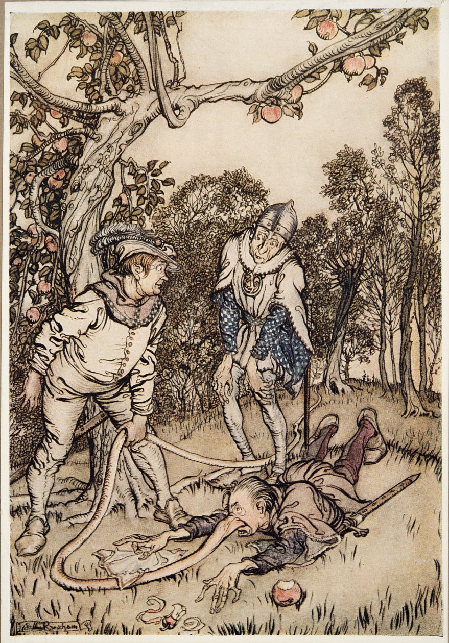 Nenäpuu, teoksesta Pikkuveli ja pikkusisar ja muita Grimmin veljesten tarinoita, pub.1917 tekijältä Arthur Rackham