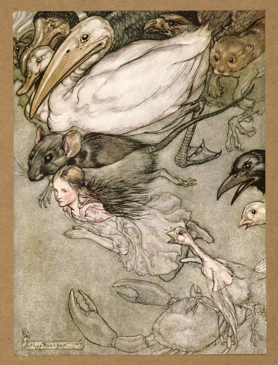 The Pool of Tears, Lilicen seikkailuista ihmemaassa, kirjoittanut Lewis Carroll, pub.1907 tekijältä Arthur Rackham