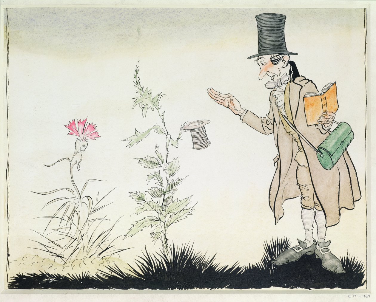 Professori ei voi sietää sellaista, kuvitus kappaleeseen "Adan pienet kukat" Hans Christian Andersenin saduista, 1932. tekijältä Arthur Rackham