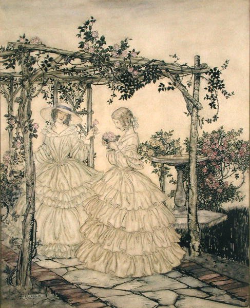 Ruusutarha, n. 1923-1925 (akvarelli paperille) tekijältä Arthur Rackham