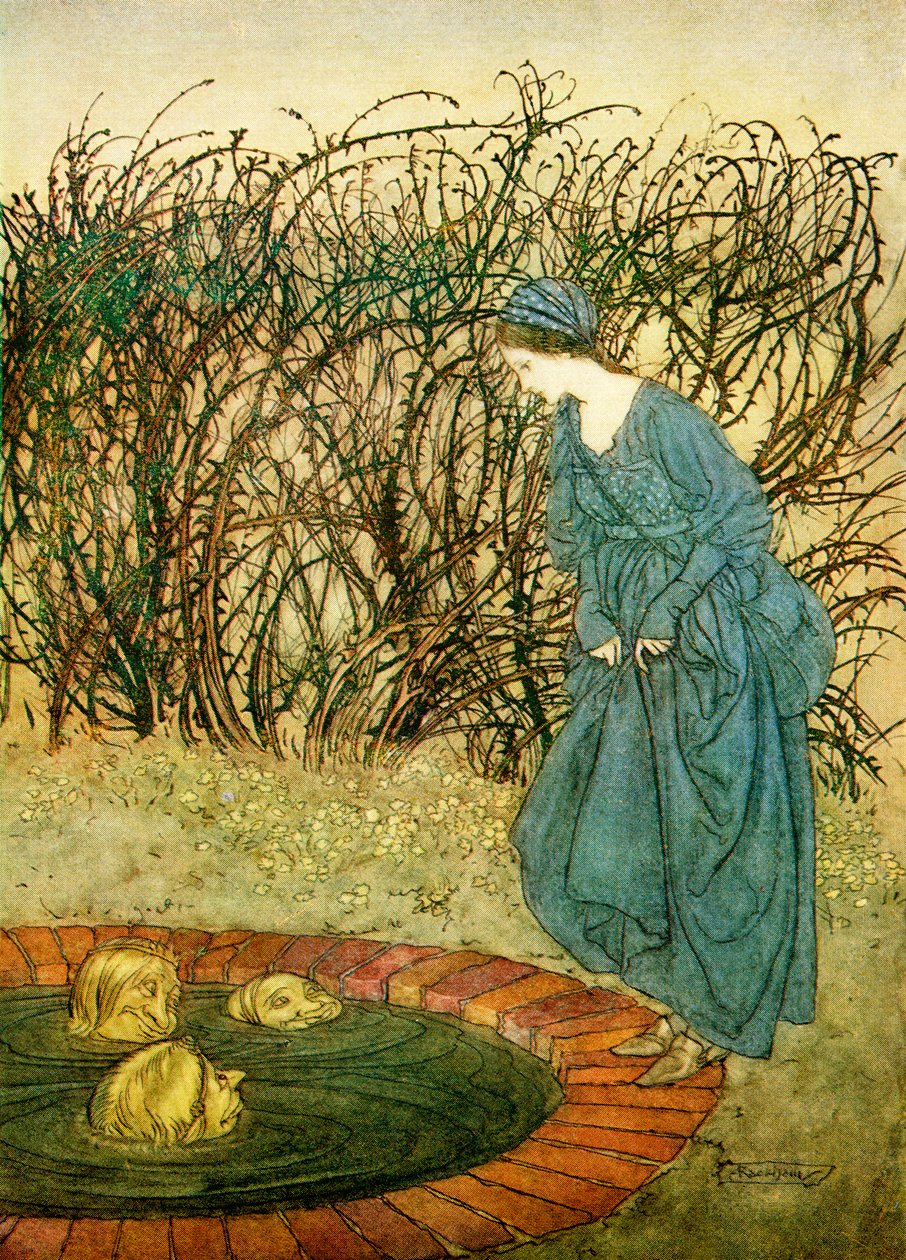 The Three Heads of the Well, F.A. Steelin uudelleen kertomista englantilaisista satuista, 1927 tekijältä Arthur Rackham