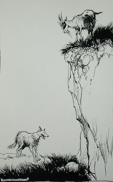 Susi ja vuohi, kuvitus teoksesta Aesop
