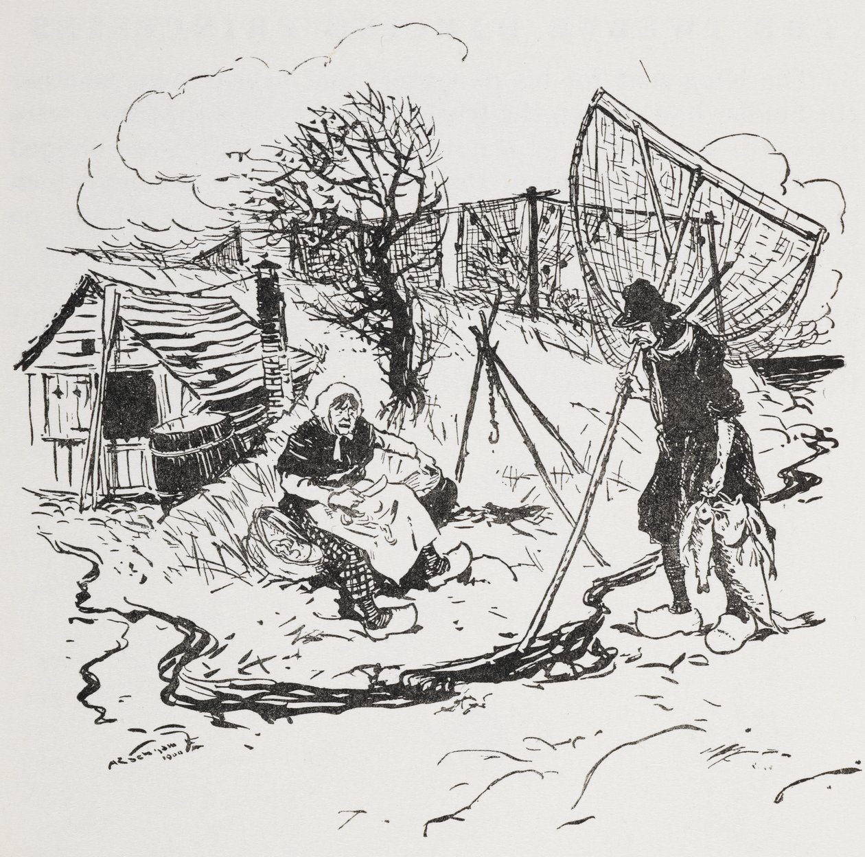 Kalastaja ja hänen vaimonsa. tekijältä Arthur Rackham