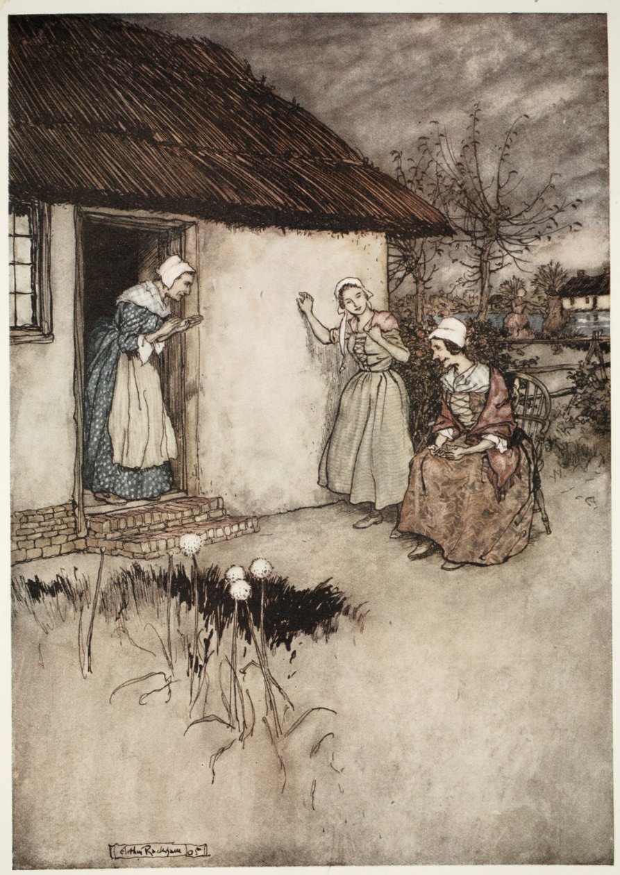 Kylän hyvät vaimot eivät koskaan epäonnistuneet iltajuoroinnissaan syyttääkseen kaiken Dame Van Winklen, Rip Van Winklen Washington Irvingin pubista. 1910 tekijältä Arthur Rackham