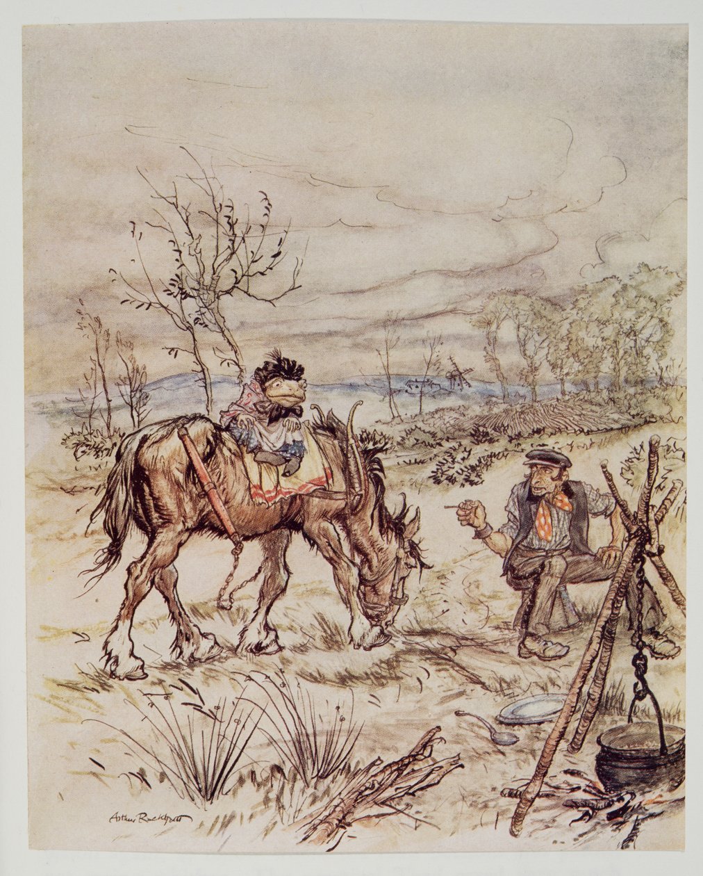Mustalainen huomautti huolimattomasti Haluatko myydä tuon hevosesi? Kenneth Grahamen (1859 - 1932) pubista Wind in the Willows. 1940 tekijältä Arthur Rackham