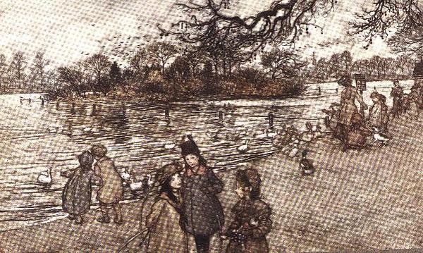 Saari, jolle kaikki linnut syntyvät Peter Panista Kensington Gardensissa, J. M. Barrie, 1906 tekijältä Arthur Rackham