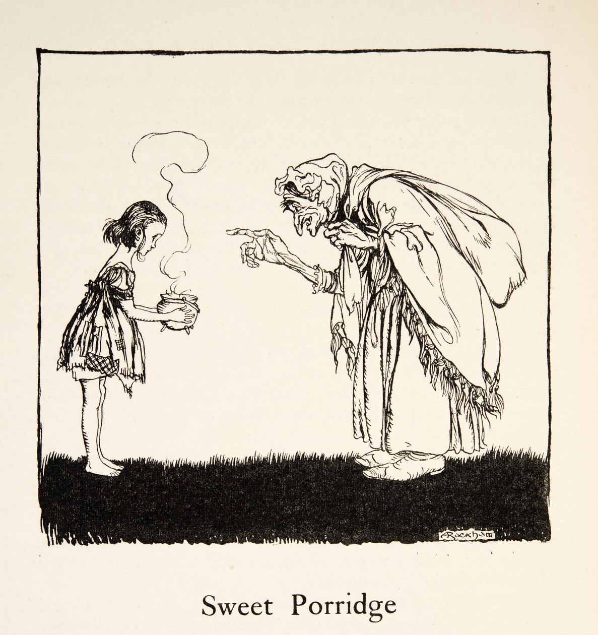 Pieni meni ja toi laatikon, Pikkuveli & Pikkusisar ja muita Grimmin veljesten tarinoita, pub.1917 (litho) tekijältä Arthur Rackham