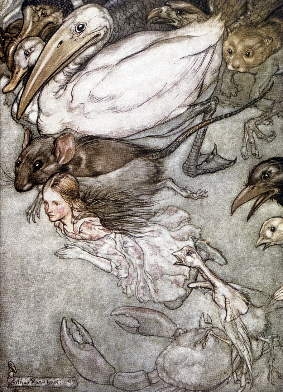 Kyyneleiden lampi - Lewis Carrollin teoksessa "Liisan seikkailut ihmemaassa", ill. Kirjailija: Arthur Rackham tekijältä Arthur Rackham