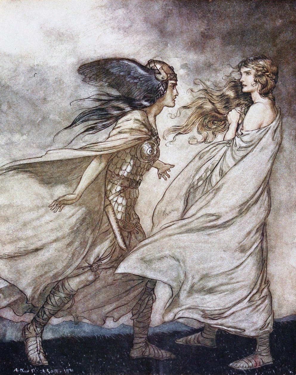 Sormus kädessäsi. Kuvitus Richard Wagnerin teoksiin Siegfried ja The Twilight of the Gods, tekijältä Arthur Rackham