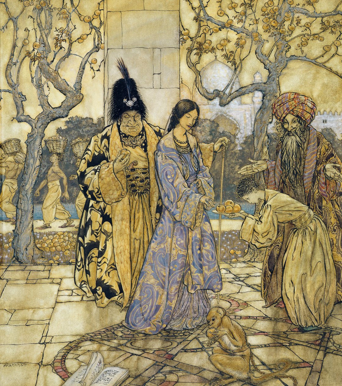 Huonekalut ja erilaiset esineet 1100- ja 1300-luvuilta tekijältä Arthur Rackham