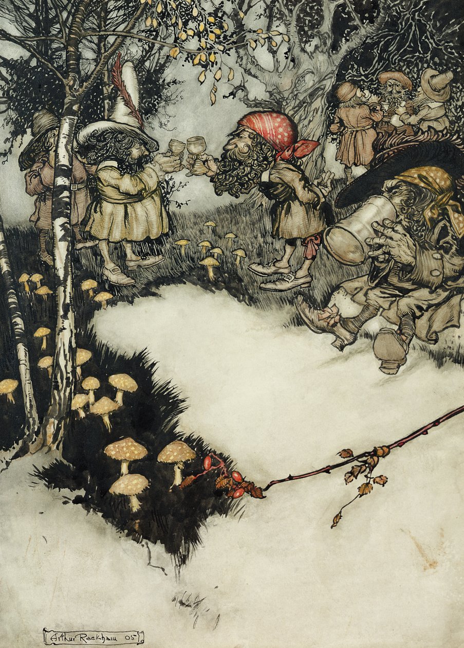 He juovat alkoholiaan syvässä hiljaisuudessa, 1905 (kynä & sisään ja wc paperilla) tekijältä Arthur Rackham