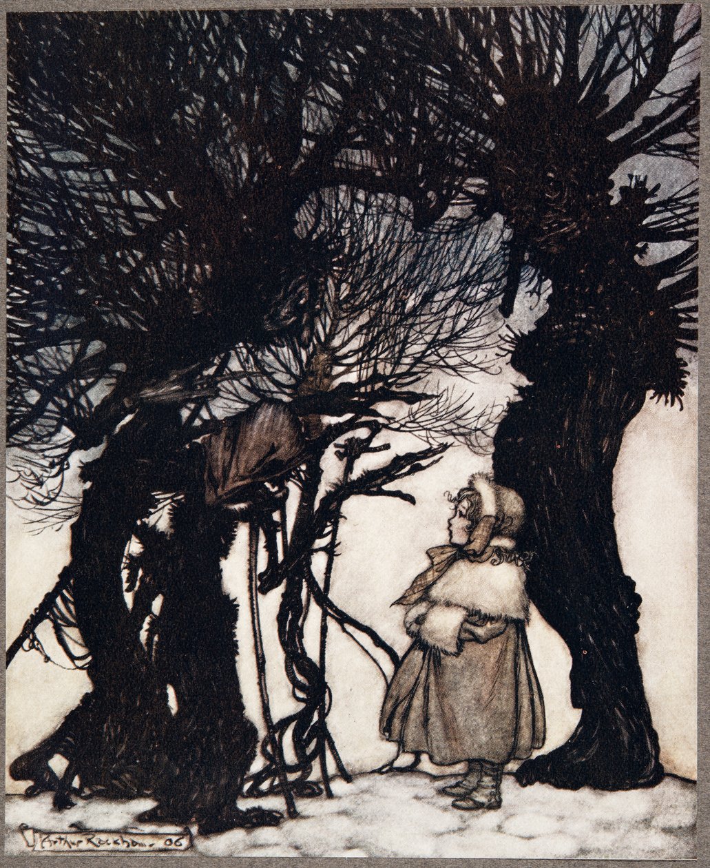 He varoittivat häntä .. Peter Panilta Kensington Gardensissa, kirjoittanut J M Barrie (1860 - 1937), pub. 1906 tekijältä Arthur Rackham